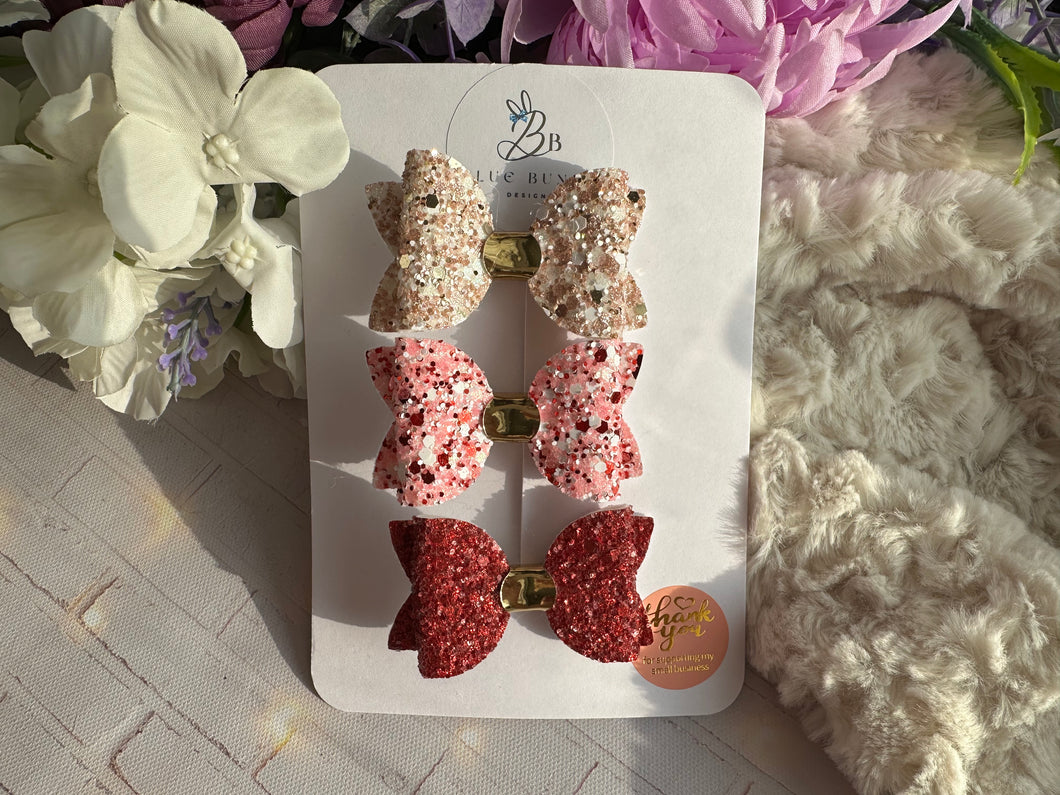 Ruby and Cream Glitter Bow Set